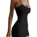 Avamo Women Plain Color Summer Tank Top Dress spaghetti Strap Camisole Ladies Comfort Sweats Undershirt Dress Black S=US 4