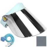 Sun Visor Hat Cap UV Protection - Premium Adjustable Solar Headband Face Shield Mirrored (Light Blue Headband)