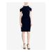 RALPH LAUREN Womens Navy Velvet Off Shoulder Knee Length Sheath Cocktail Dress Petites Size: 14