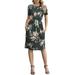 Dokotoo Women's Plus Size Boat Neck Casual Gray Floral Print Dress with Pockets Drawstring Waist Short Sleeve A Line Beach Summer Side Split Tunic T-Shirt Dresses