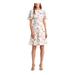 RALPH LAUREN Womens White Floral 3/4 Sleeve Jewel Neck Fit + Flare Dress Size 6