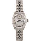 Pre-Owned Ladies Stainless Steel Datejust White Mop Diamond, 18kt White Gold Diamond Bezel, Stainless Steel Jubilee Band, 26mm