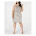 ADRIANNA PAPELL Womens Silver Sequined Knee Length Blouson Cocktail Dress Size 24W