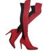 Shoe'N Tale Women Faux Suede Chunky Heel Stretch Over The Knee Thigh High Boots