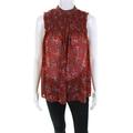 Pre-ownedMaeve Anthropologie Womens Animal Print Collar Ruffle Blouse Red Size 4