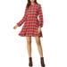 Allegra K Women's Vintage Plaid Stand Collar Elastic Waist Dress with Pockets