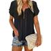 Women Button Up Pleated Shirts Short Sleeve V Neck Tunic Blouse Ladies Summer Beach Holiday T-shirt Tee