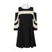 Nina Leonard Boat Neck Cold Shoulder Long Sleeve Wave Color Block Jersey Dress-BLACK TAN