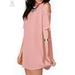 GustaveDesign Women Short Sleeve Off Shoulder Chiffon Beach Dress Summer Casual Sundress Long Tops (Pink,S)