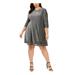 JESSICA HOWARD Womens Silver Glitter Zippered 3/4 Sleeve Jewel Neck Above The Knee Fit + Flare Party Dress Size 16W