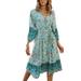 Casual Long Sleeve Paisley V-Neck Dress For Women Boho Floral Print Long Dresses Winter Casual Holiday Party Midi Swing Dress V-Neck
