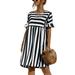 Avamo Short Sleeve Summer Dress for Women Color Block Crewneck Pockets Tunic Dress Flowy Swing Dresses Black M=US 8-10