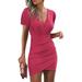 Sexy Dance Short Sleeve Cocktail Party Dress For Women Slim Fit Bodycon T Shirt Dress Short V-Neck Sexy Sundress Clubwear