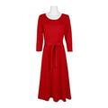 Nina Leonard Scoop Neck Long Sleeve Tie Front Solid Jersey Dress-RED