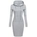 Womens Winter Long Sleeve Hooded Hoodie Pullover Sweatshirt Jumper Midi Dress