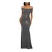 BETSY & ADAM Womens Gray Sequined Short Sleeve Off Shoulder Full-Length Sheath Formal Dress Size 2P