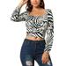 Allegra K Allegra K Square Neck Long Sleeve Printed Top