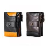 Men Leather Wallet, RFID Blocking Bifold Zipper Pocket Wallet, Card Case Coin Purse with ID Window & Snap, Men Gift(Black/Coffee)