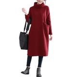 Women's Trendy Casual Autumn Winter Turtleneck Neck Sweatshirts Loose Baggy Kaftan Dress