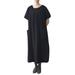 ZANZEA Women Summer Plain Solid Basic T-Shirt Dress Cotton Sundress Maxi Dress