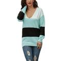 Ladies Off Shoulder Pullover Thin Sweater Color Stitching Knit Knit Tunic Winter Jumper Tops Deep V-Neck Blouse