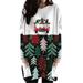 Ladies Loose Tunic Dress Christmas Plaid Long T-Shirts Dresses Women Color Stitching Crew Neck Dress Mid-Lenght Dresses for Womens Juniors