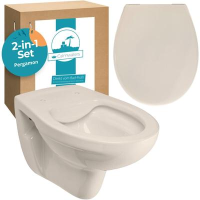 Calmwaters® Spülrandloses Hänge WC als Tiefspül WC im Komplett-Set mit Toilettendeckel mit