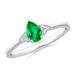 May Birthstone Ring - Pear Emerald Solitaire Ring with Trio Diamond Accents in 14K White Gold (6x4mm Emerald) - SR1122ED-WG-AAA-6x4-11