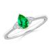 May Birthstone Ring - Pear Emerald Solitaire Ring with Trio Diamond Accents in Platinum (6x4mm Emerald) - SR1122ED-PT-AAA-6x4-8