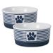Bone Dry Chevron Ceramic Pet Bowls Dishwasher Safe Nautical Blue Small Bowl Set 4.25x2 2 Count