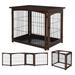 Pawhut Wooden Decorative Dog Cage Pet Crate Fence Side Table Small Animal House with Tabletop Lockable Door Brown