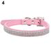 Yesbay Adjustable Dog Collar 3 Row Bling Rhinestone Small Pet Dog Faux Leather Buckle Cat Puppy Collar Pink