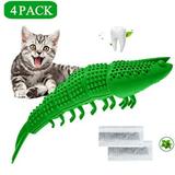 Cat Toothbrush Catnip Toy - Durable Natural Rubber - Multi-Function Molar Stick Cat Interactive Toothbrush Chew Toy Refillable Catnip Kitten Teaser Toy 4 PACK