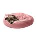 FurHaven Pet Products Wave Faux Fur & Velvet Hooded Donut Pet Bed for Dogs & Cats - Rose Pink Medium