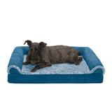 FurHaven Pet Products Orthopedic Two-Tone Faux Fur & Suede Sofa-Style Couch Pet Bed for Dogs & Cats - Marine Blue Medium