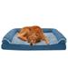 FurHaven Pet Products Two-Tone Faux Fur & Suede Cooling Gel Memory Foam Sofa-Style Pet Bed for Dogs & Cats - Marine Blue Jumbo