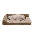 FurHaven Pet Products Wave Fur & Velvet Memory Foam Deluxe L-Chaise Pet Bed for Dogs & Cats - Brownstone Medium