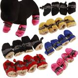 Yesbay 4Pcs/Set Dog Cat Winter Dog Shoes Warm Rain Boots Protective Pet Sports Anti-Slip Shoes For Small Cats Puppy Dogs Socks Booties Warm Blue