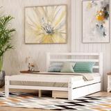 AOOLIVE Pine Wood Platform Bed with Two Drawers, Full, White