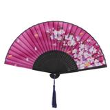 Summer Dancing Flower Pattern Vintage Handcraft Purse Gift Folding Fan - Purple