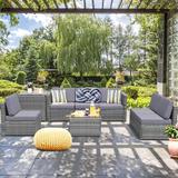 Gymax Set of 8 Gray Rattan Wicker Sofa & Table Outdoor Cushioned - See Details