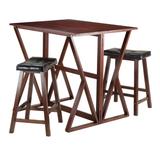 3 Brown Wood Drop Leaf Dining High Table Leather Saddle Stools 39.25"