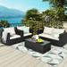 Gymax 4PCS Rattan Patio Conversation Set Outdoor Furniture Set w/ Off White Cushions