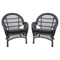 Jeco Wicker Chair in Espresso with Black Cushion (Set of 2)