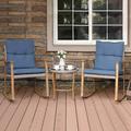 COSIEST 3 Piece Bistro Set Patio Metal Rocking Chairs with Table Cobalt Blue Cushions
