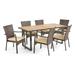 GDF Studio Feinberg Outdoor Acacia Wood and Wicker 7 Piece Dining Set with Cushion Teak Brown and Cream