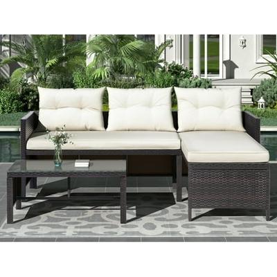 Ways Small Sectional Sofa Lounge, Patio Furniture 3 Piece Sectional Sofa Resin Wicker Beige