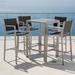 GDF Studio Crested Bay Outdoor Aluminum Bar Set Gray Wicker with Glass Top