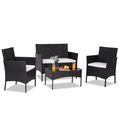uhomepro Patio Porch Conversation Furniture Sets 4 Pieces PE Rattan Wicker Chairs with Coffee Table Outdoor Garden Furniture Sets Cushioned Outdoor Wicker Patio Set Wicker Bistro Set Q10714
