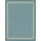 Unique Loom Soft Border Indoor/Outdoor Border Rug Teal/Ivory 9 x 12 Rectangle Border Perfect For Patio Deck Garage Entryway